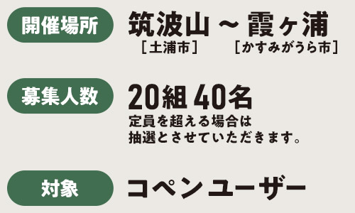 2024年11月9日（月・祝）10:00～16:00／開催場所 筑波山～霞ヶ浦／コペンユーザー対象／参加費2,000円（中学生以下無料）